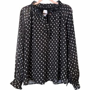 SEN Metallic Dot Silver Black Long Sleeve Blouse Size Small